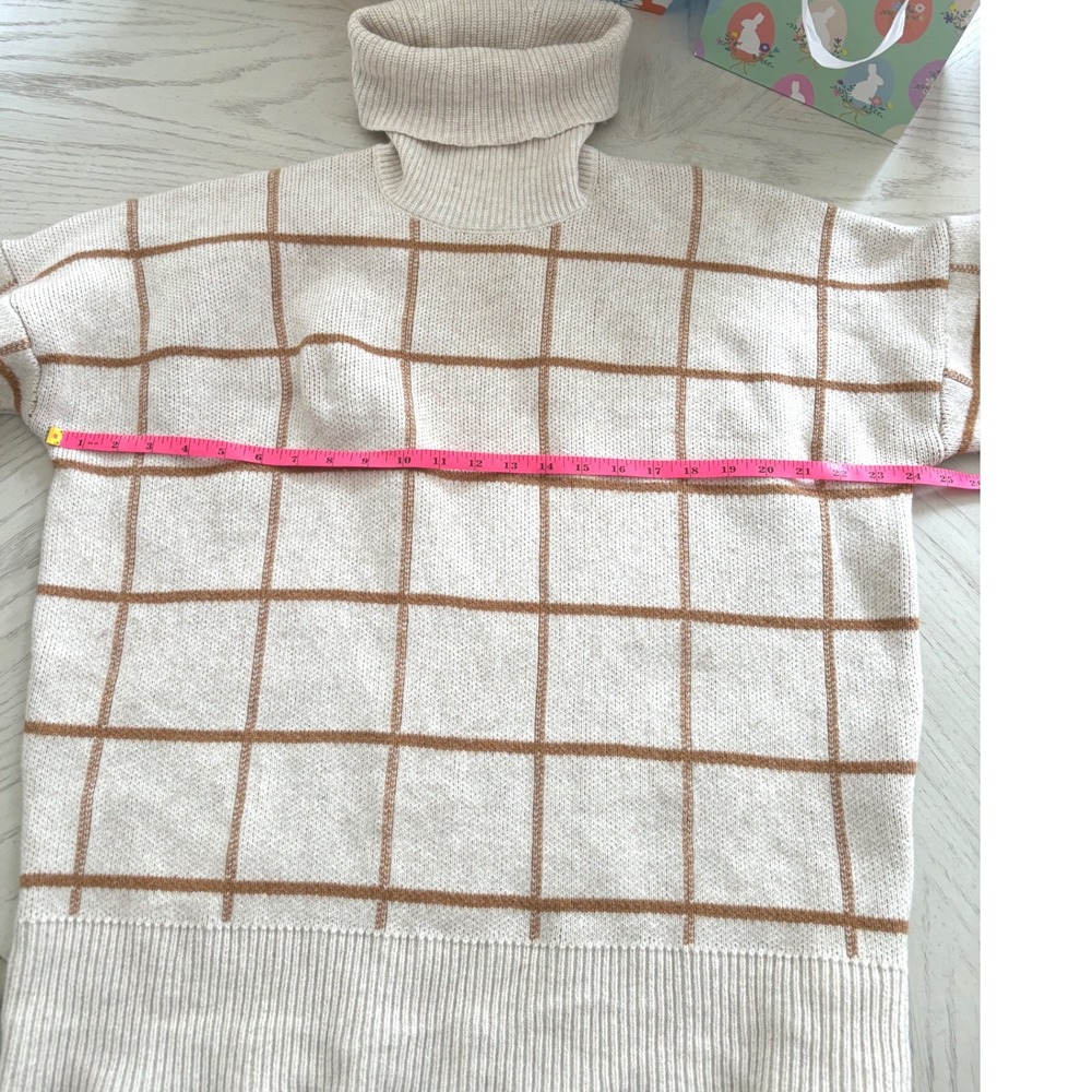Madewell Windowpane Turtleneck Sweater Cream Tan Merino Wool Blend M - Picture 7 of 9